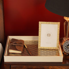 Cream Lazer Cut Rectangle Faux Leather Tray