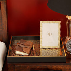 Black Lazer Cut Rectangle Faux Leather Tray