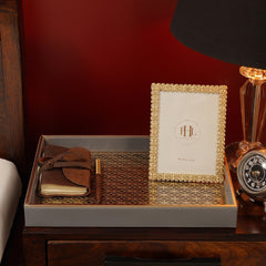 Grey Lazer Cut Rectangle Faux Leather Tray