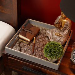 Grey Lazer Cut Square Faux Leather Tray