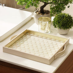 Cream Glass Printed Faux Leather Tray