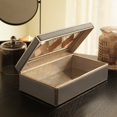 Grey Printed Glass Faux Leather Storage Box with Lid