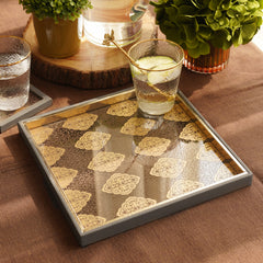 Grey Printed Glass Faux Leather Platter