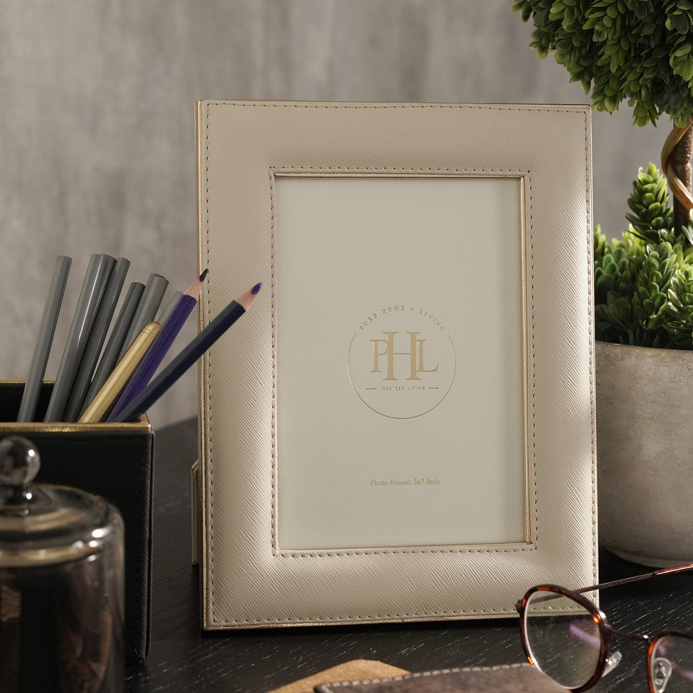 Beige Faux Leather Photo Frame