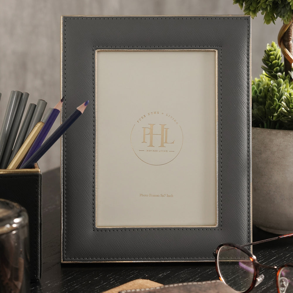 Grey Faux Leather Photo Frame