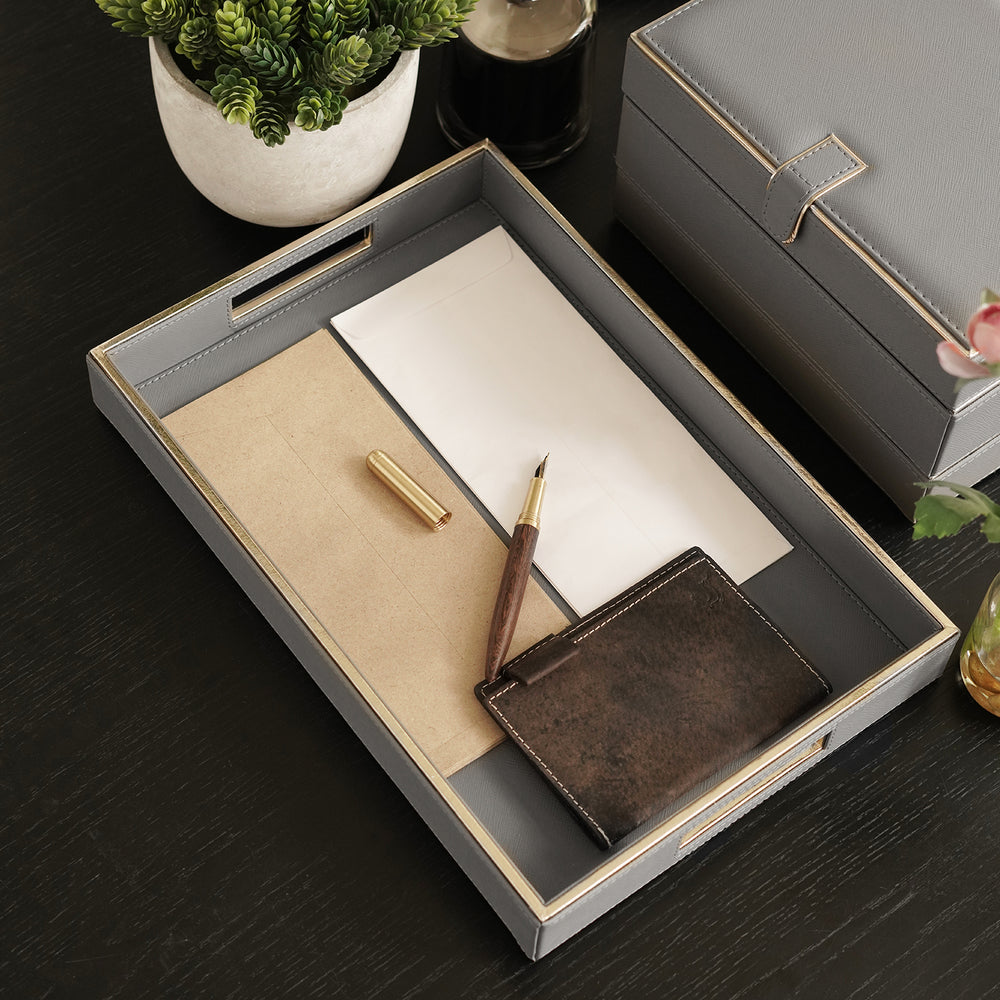 Grey Faux Leather Tray