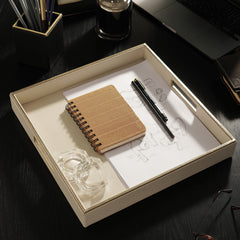 Beige Square Faux Leather Tray
