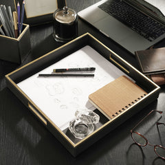 Black Square Faux Leather Tray