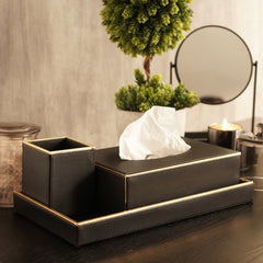 Set of 3 Black Faux Leather Bathroom Accessories