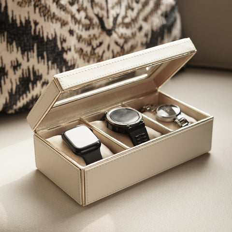 Beige 3 Compartment Faux Leather Watch Box