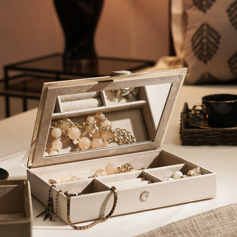 Beige Faux Leather Jewellery Box