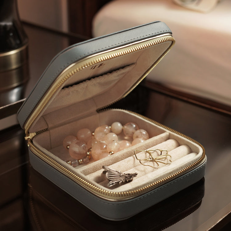 Shop Grey Square Faux Leather Travel Jewellery Box at Best Price