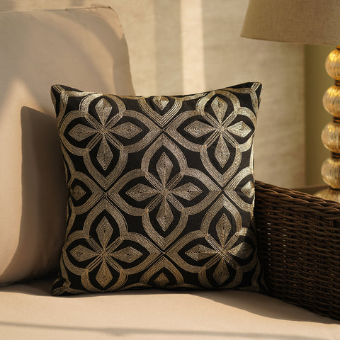 Black and Gold Embroidered Cushion Cover