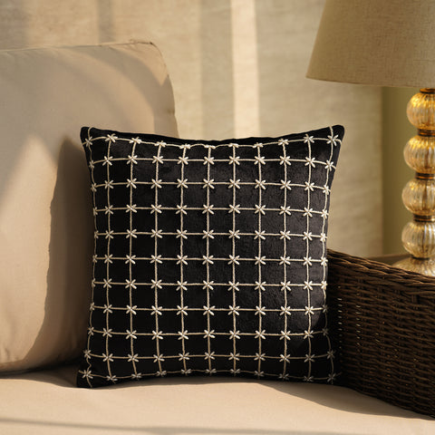Black Geometric Embroidered Cushion Cover