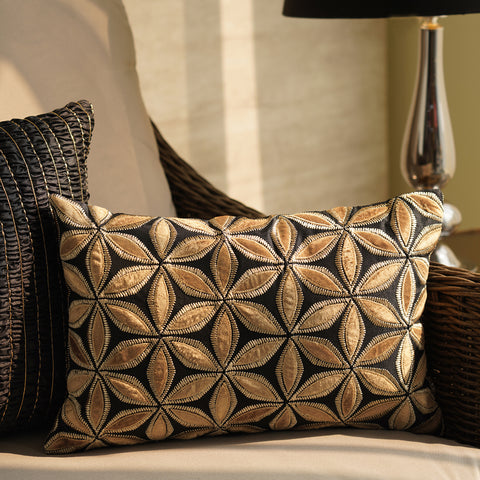 Black Embroidered Rectangle Cushion Cover