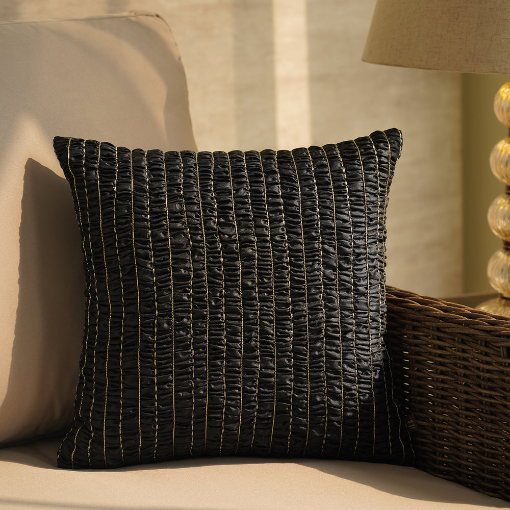 Black Smocked Textured Cushion Cover