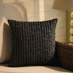 Black Smocked Textured Cushion Cover