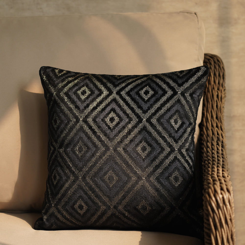 Black Geometric Embroidered Cushion Cover