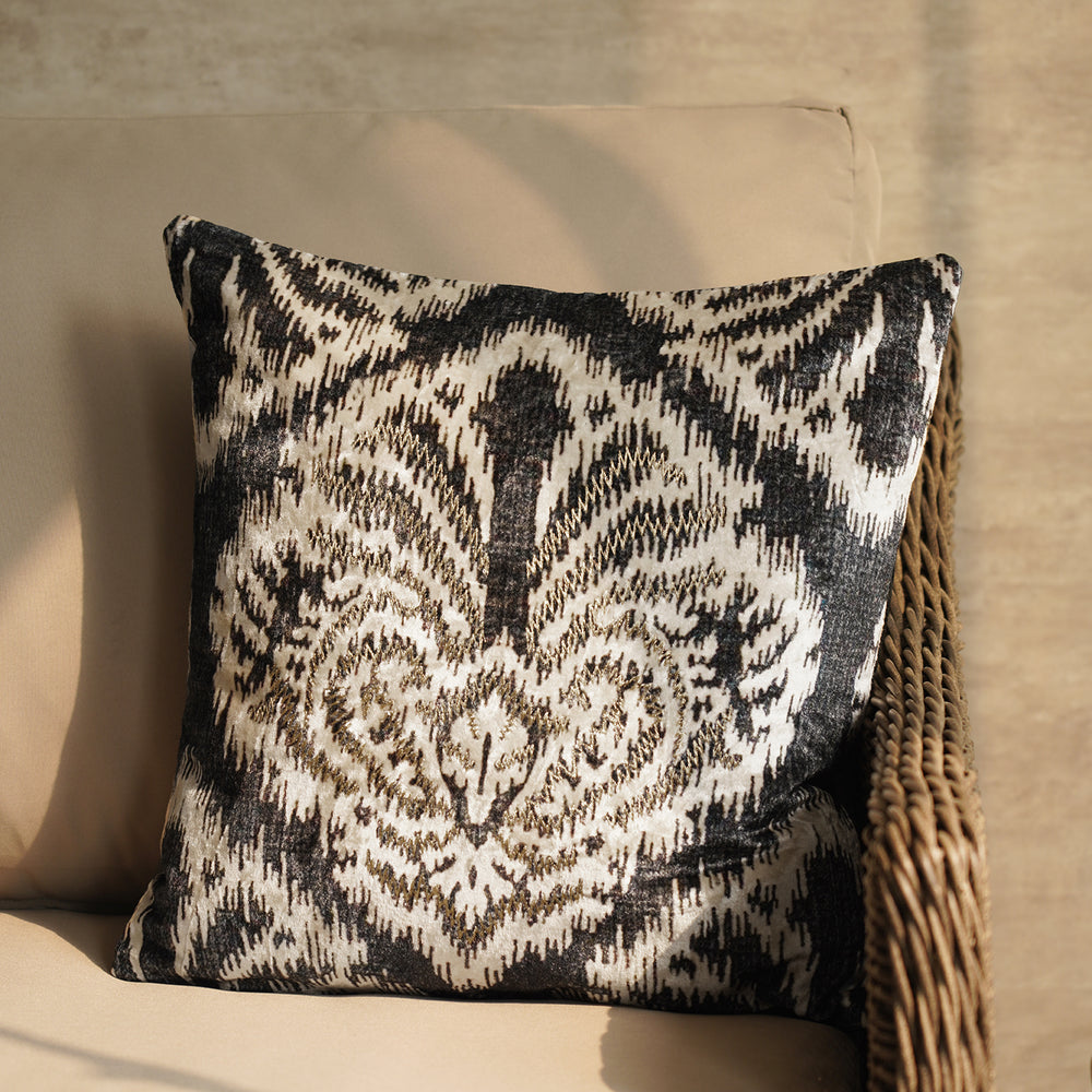 Black Abstract Printed Velvet Cushion Cover