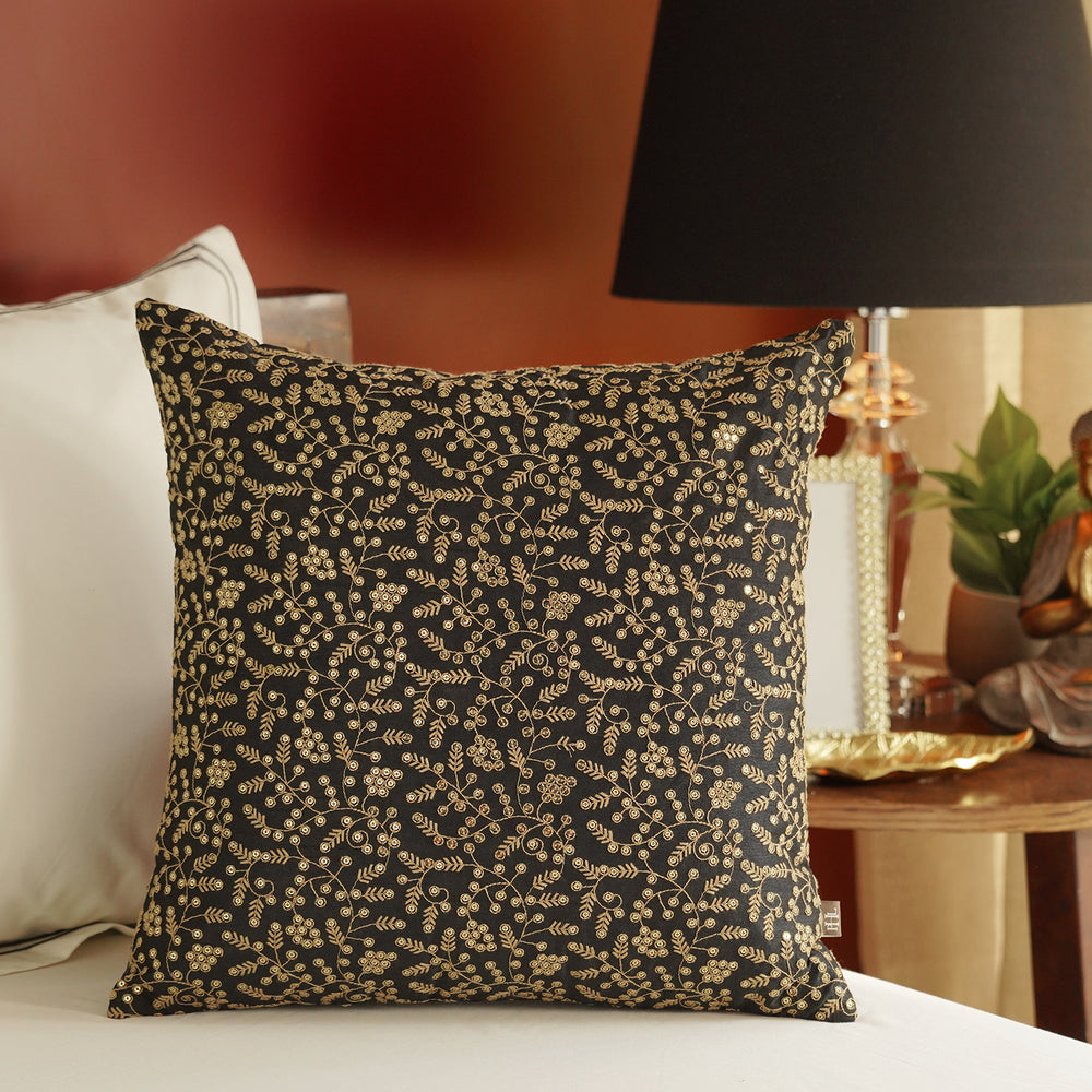 Black Embroidered Cushion Cover