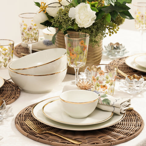 Set of 20 Ivory Gold Rimmed Ceramic Dinnerware