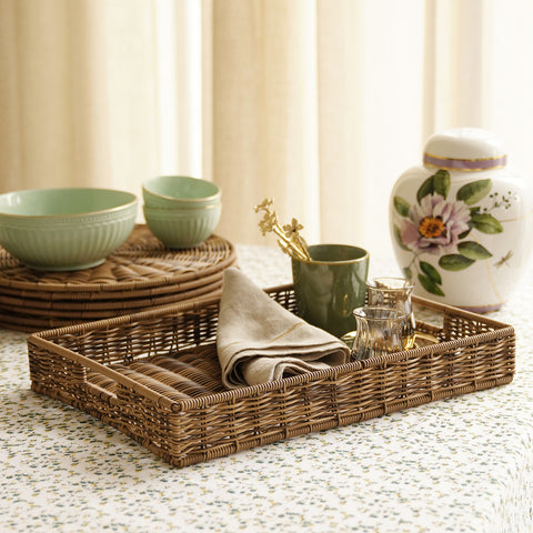 Brown Resin Wicker Tray