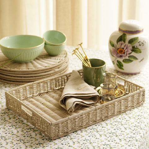 Ivory Resin Wicker Tray
