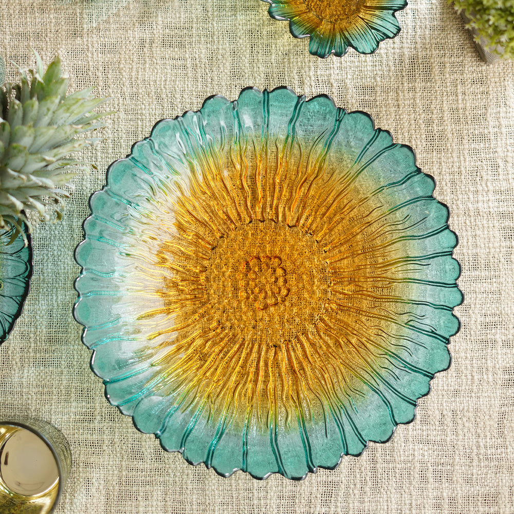 Blue and Yellow Ombre Gerbera Shaped Serving Bowl - Large