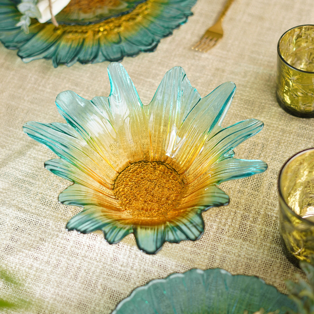 Set Of 2 Blue Ombre Gerbera Serving Bowls - Medium