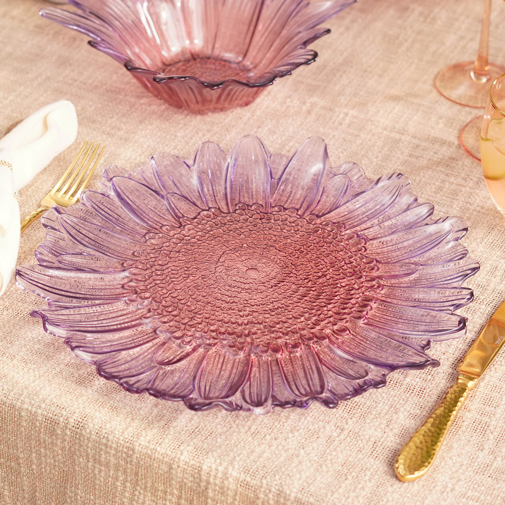 Set of 2 Pink & Purple Ombre Gerbera Glass Dinner Plates