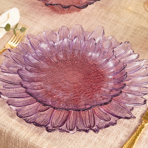 Set of 2 Pink & Purple Ombre Gerbera Glass Dessert Plates