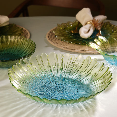 Green & Blue Ombre Gerbera Shaped Serving Bowl - Large