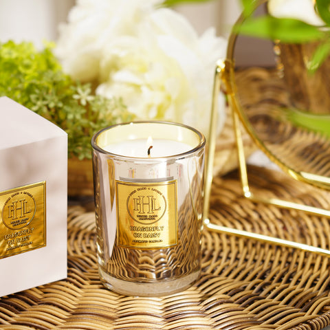 Dragonfly on Daisy Scented Wax Filled Jar Candle - Silver