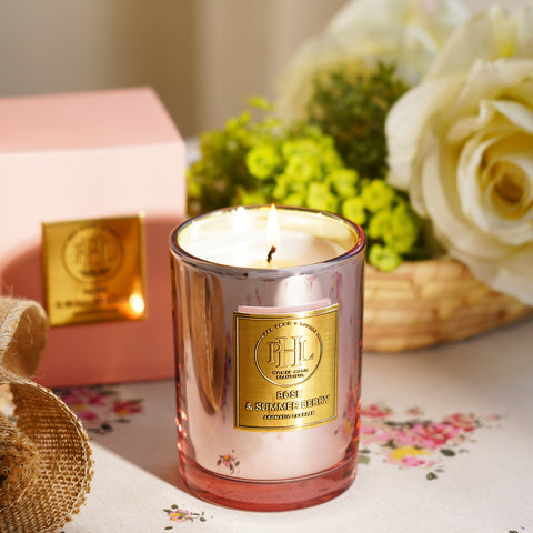 Rose and Summer Berry Scented Wax Filled Jar Candle - Pink