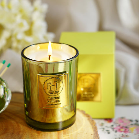 Jasmine Garland Scented Wax Filled Jar Candle - Green
