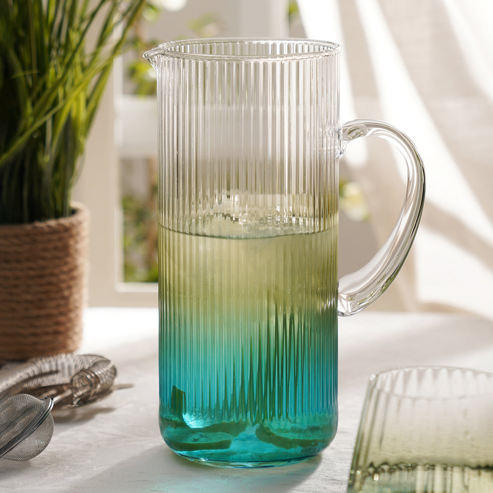 Blue & Green Ombre Textured Glass Jug