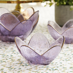 Purple Hammered Floral Glass Bowl with Gold Rim - Small