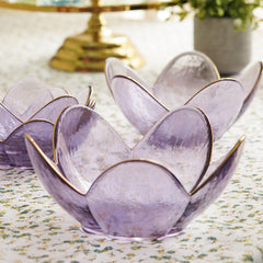 Purple Hammered Floral Glass Bowl with Gold Rim - Large