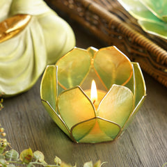 Blue & Green Ombre 12 Petals Capiz tealight Holder