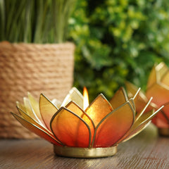 Pink & Yellow Ombre 21 Petals Capiz tealight Holder