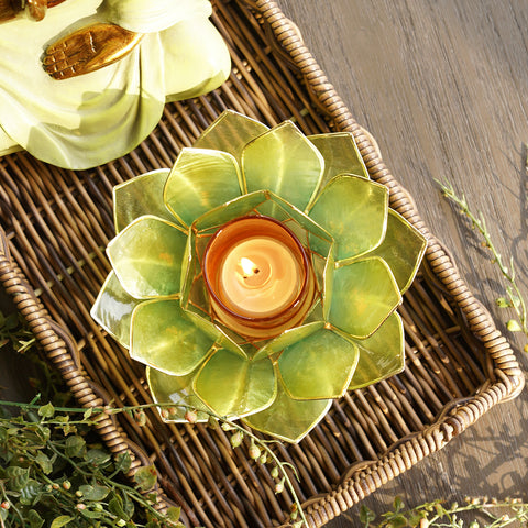 Blue & Green Ombre 22 Petals Capiz tealight Holder