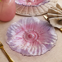Set of 2 Pink and Purple Floral Shaped Glass Dinner Plates