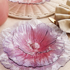 Set of 2 Pink and Purple Floral Shaped Small Glass Bowls