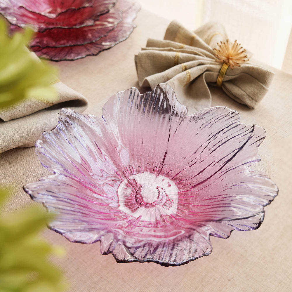Pink and Purple Floral Shaped Glass Serving Bowl