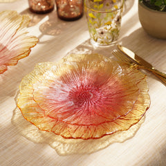 Set Of 2 Yellow & Pink Floral Shaped Glass Dessert Plates
