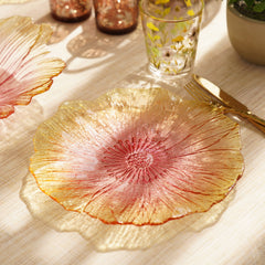 Set of 2 Yellow and Pink Floral Shaped Glass Dinner Plates
