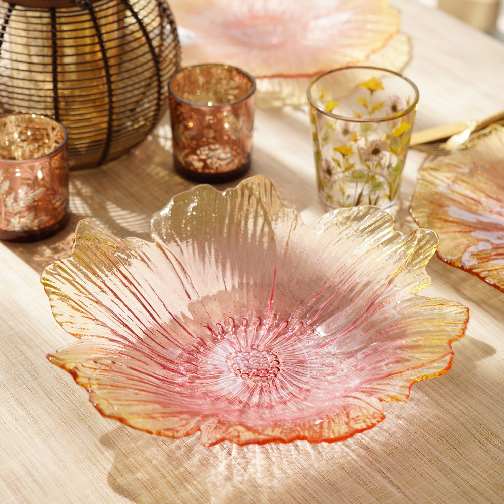 Yellow and Pink Floral Shaped Glass Serving Bowl