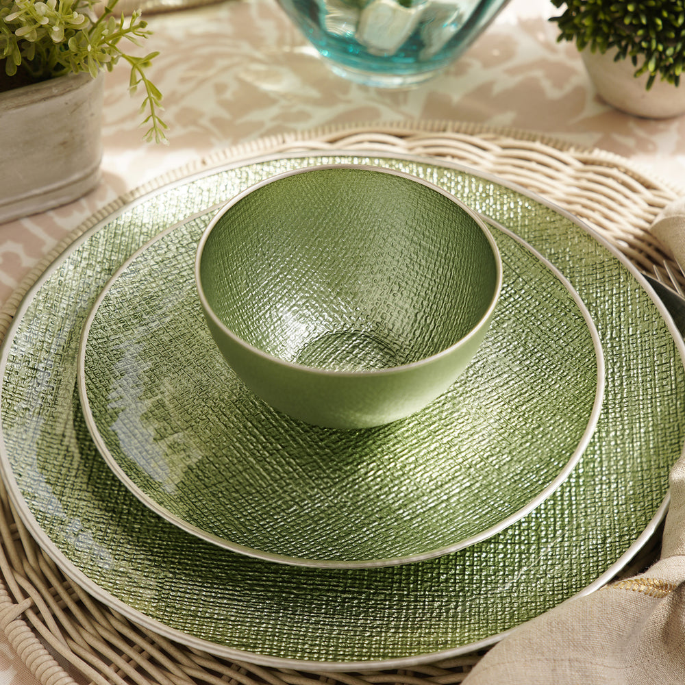 Set of 2 Green Fabric Textured Small Bowls