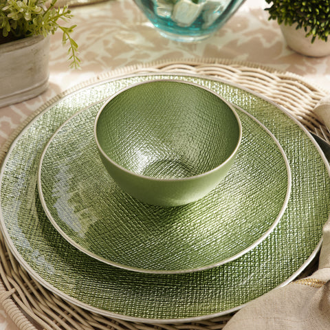Set of 2 Green Fabric Textured Small Bowls