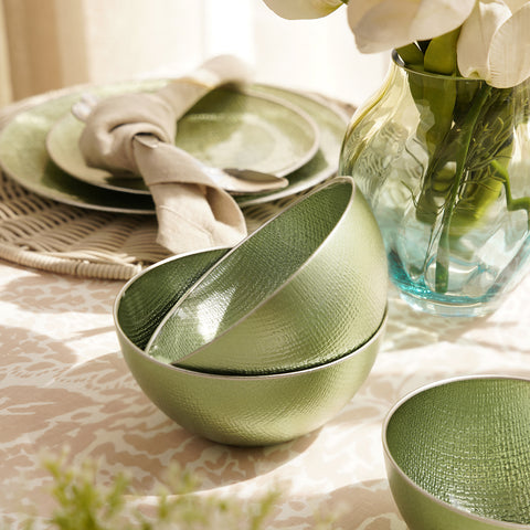 Set of 2 Green Fabric Textured Serving Bowls